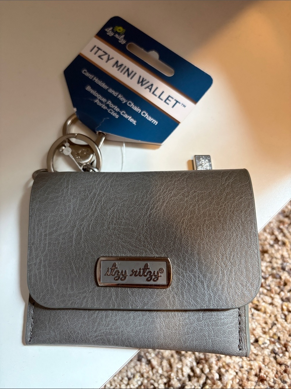 Itzy Ritzy Silver Gray Mini Wallet with Keychain